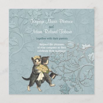 Posh Cats Aqua Blue Wedding Invitation by SpiceTree_Weddings at Zazzle