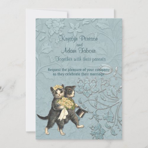 Posh Cats Aqua Blue Wedding  ver 2 Invitation