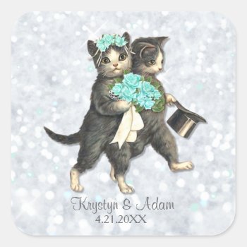 Posh Cats Aqua -silver Sparkle Sticker by SpiceTree_Weddings at Zazzle