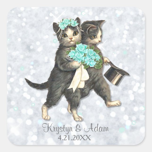 Posh Cats Aqua -Silver Sparkle Sticker (Front)