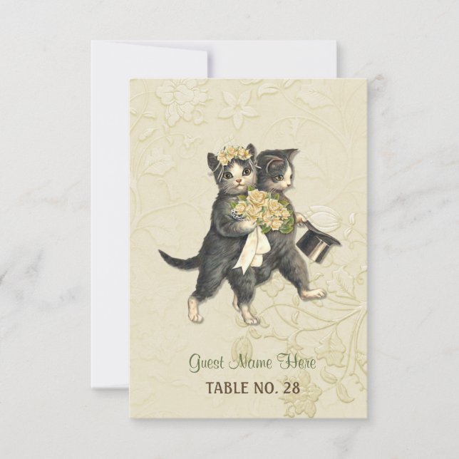 Posh Cats Ivory Wedding Escort Card (Front)