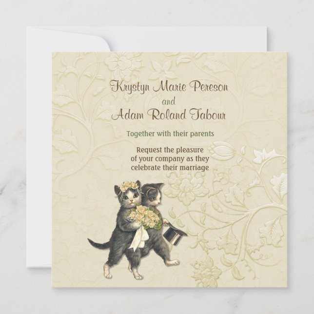 Posh Cats Ivory Wedding Invitation (Front)