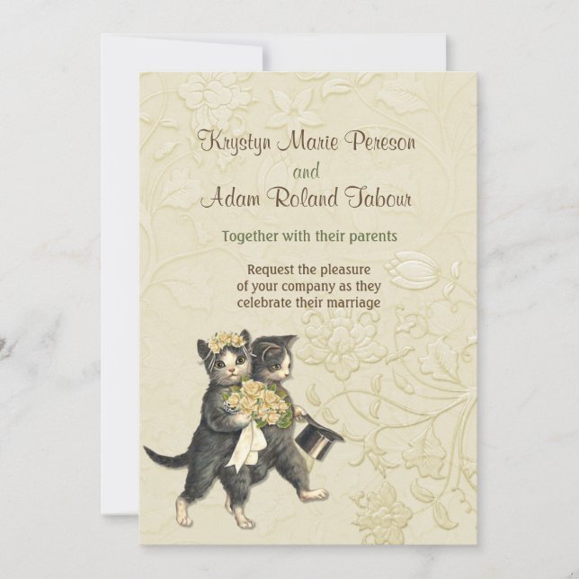 Posh Cats Ivory Wedding Invitation (Front)