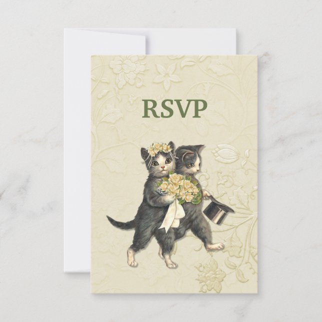 Posh Cats Ivory Wedding RSVP (Front)