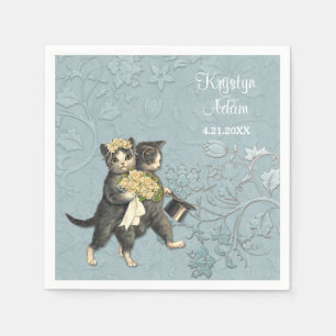Posh Cats Wedding 2 Blue Paper Napkins