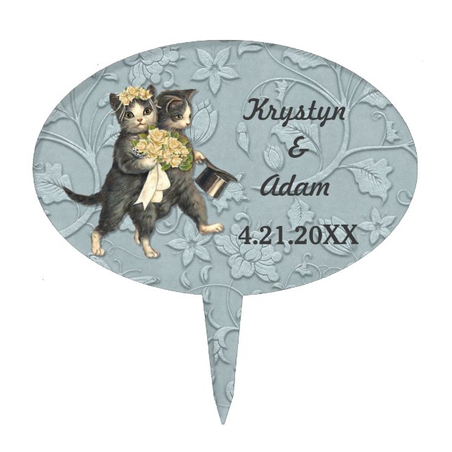 Posh Cats Wedding Blue Cake Topper (Front)