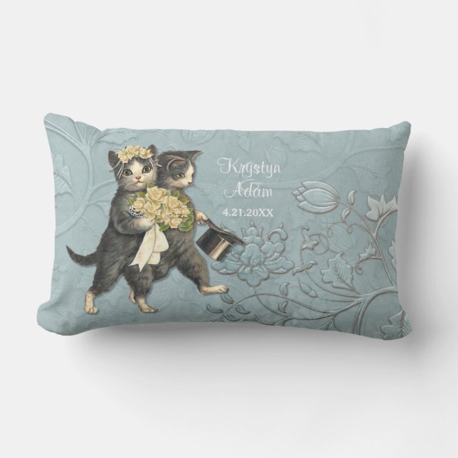 Posh Cats Wedding Blue - Lumbar Pillow (Front)