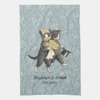 Posh Cats Wedding Blue Towel by SpiceTree_Weddings at Zazzle