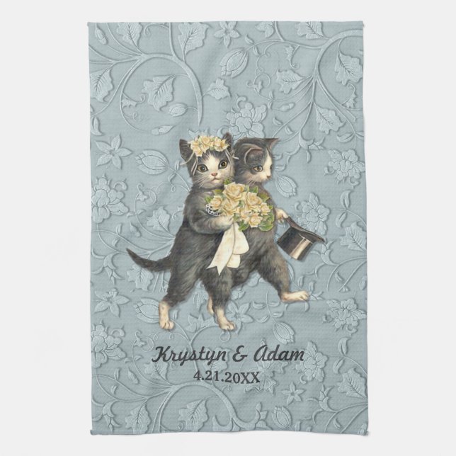 Posh Cats Wedding Blue Towel (Vertical)