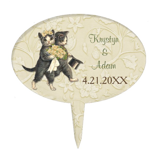 Posh Cats Wedding Ivory Cake Topper (Front)