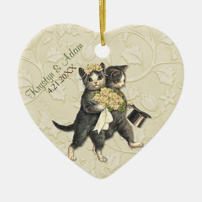 Posh Cats Wedding Ivory Ceramic Ornament (Front)