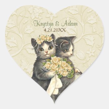 Posh Cats Wedding Ivory Heart Sticker by SpiceTree_Weddings at Zazzle