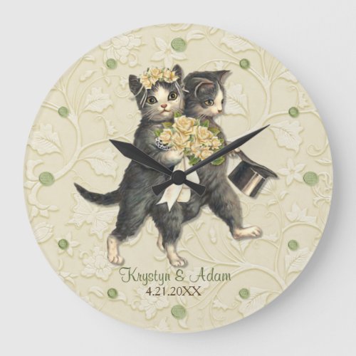 Posh Cats Wedding Ivory Large Clock