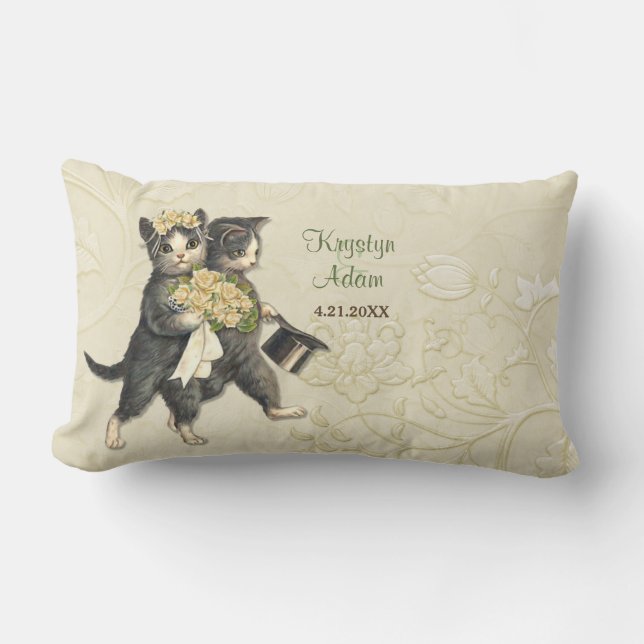 Posh Cats Wedding Ivory -Lumbar Pillow (Front)