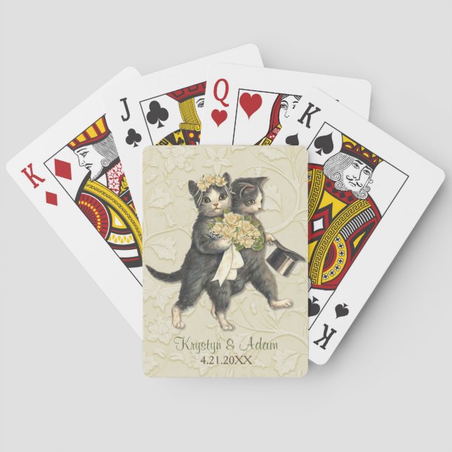 Posh Cats Wedding Ivory Poker Cards (Back)