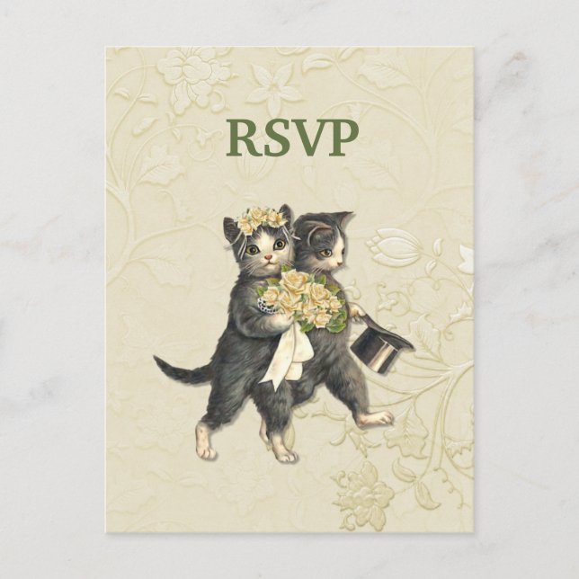 Posh Cats Wedding RSVP Invitation Postcard (Front)
