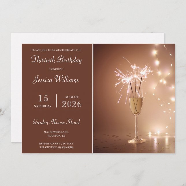 Posh Champagne, Sparkles & Lights Birthday Party Invitation (Front/Back)