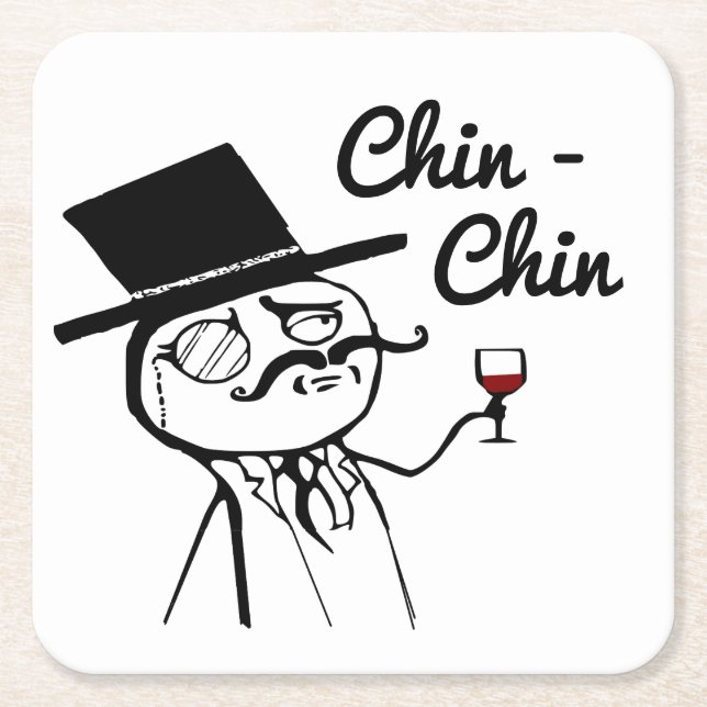 Posh Chap With Top Hat Wine Toast Chin Chin Square Paper Coaster (Front)