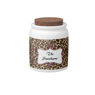 Posh chic trendy leopard print,pink personalized candy jar