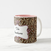 Posh chic trendy leopard print,pink personalized Two-Tone coffee mug (Front Right)