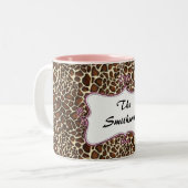 Posh chic trendy leopard print,pink personalized Two-Tone coffee mug (Front Left)