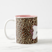 Posh chic trendy leopard print,pink personalized Two-Tone coffee mug (Left)