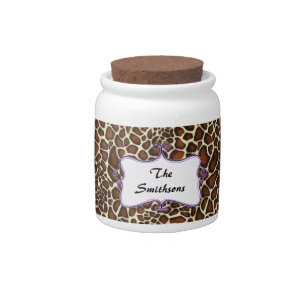 Posh chic trendy leopard print,purple personalized candy jar