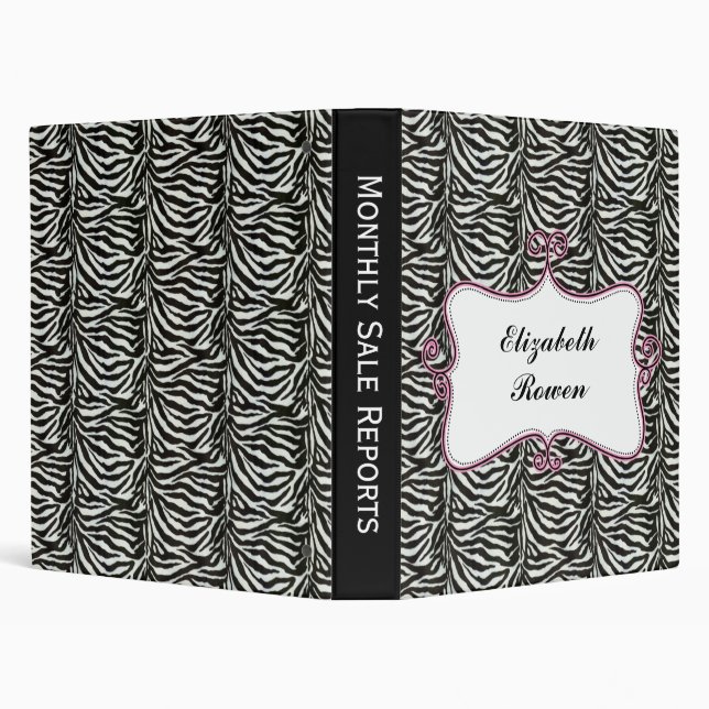 Posh chic trendy zebra stripes,pink personalized 3 ring binder (Background)