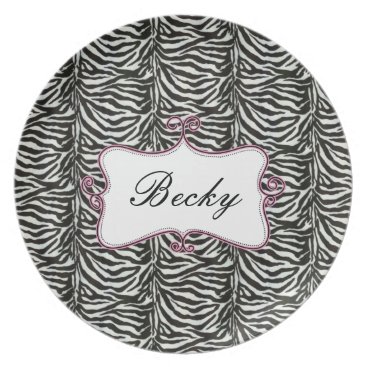 Posh chic trendy zebra stripes,pink personalized plate