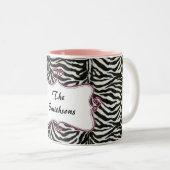 Posh chic trendy zebra stripes,pink personalized Two-Tone coffee mug (Front Right)