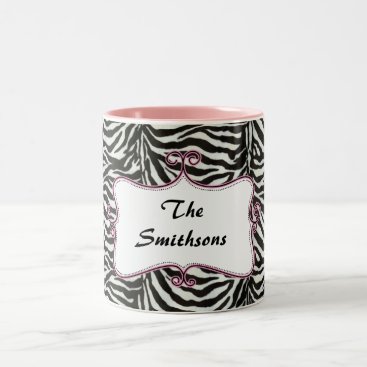 Posh chic trendy zebra stripes,pink personalized Two-Tone coffee mug