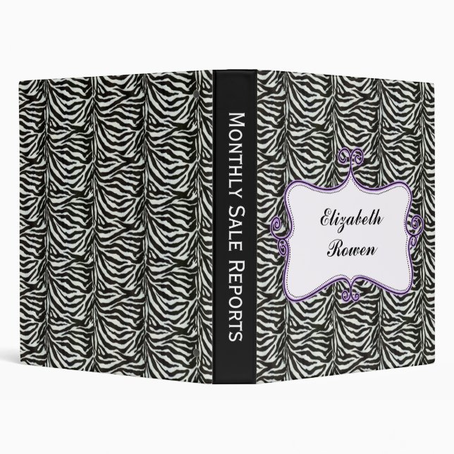 Posh chic trendy zebra stripes,purple personalized 3 ring binder (Background)