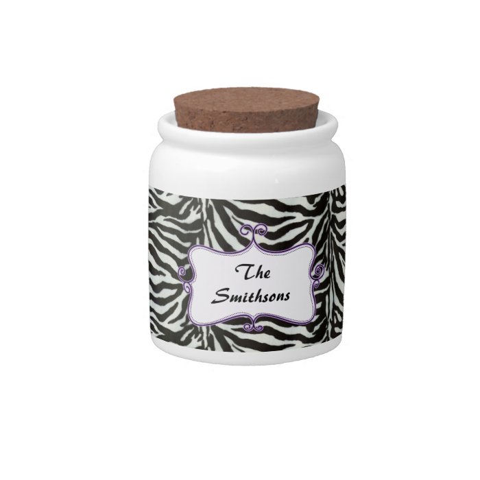 Posh chic trendy zebra stripes,purple personalized candy dish