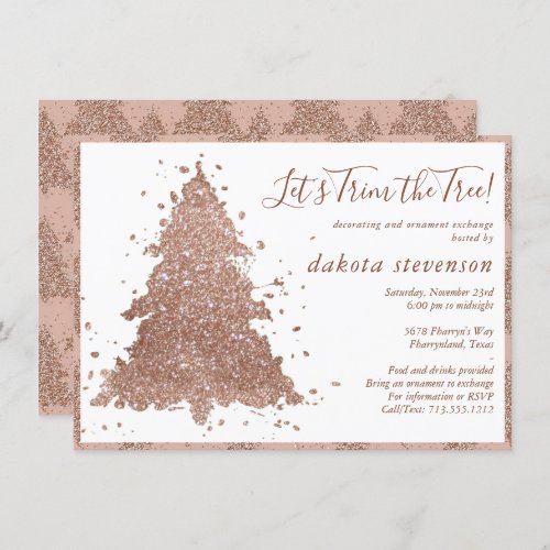 Posh Christmas  Glam Rose Gold Tree Trim Party Holiday Card