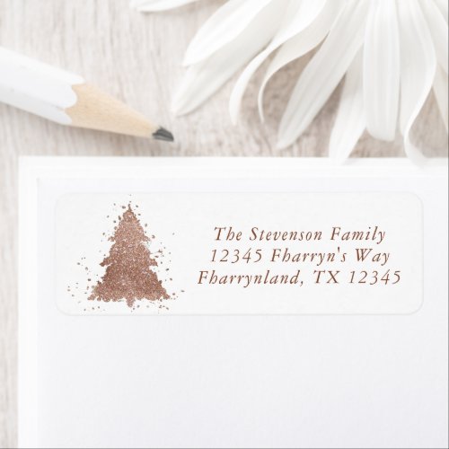 Posh Christmas Tree  Glam Rose Gold Address Label