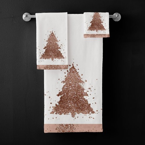 Posh Christmas Tree  Glam Rose Gold Luxurious Bath Towel Set