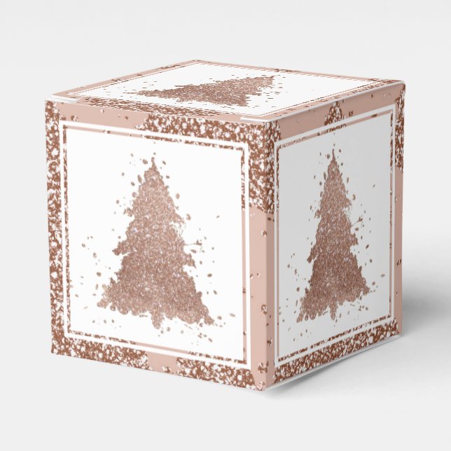 Posh Christmas Tree | Glam Rose Gold Luxurious Favor Boxes (Front Side)