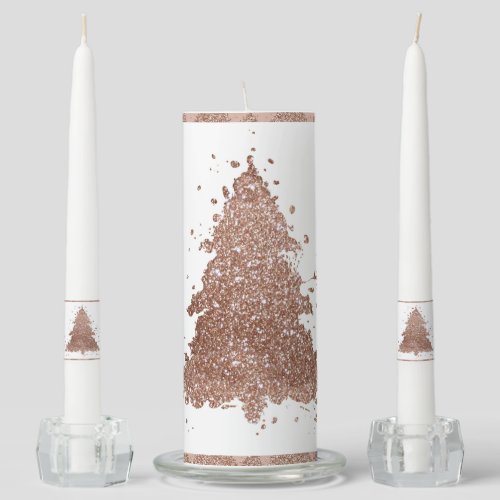 Posh Christmas Tree  Glam Rose Gold Luxurious Unity Candle Set