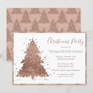 Posh Christmas Tree Glam Rose Gold Party Holiday Card