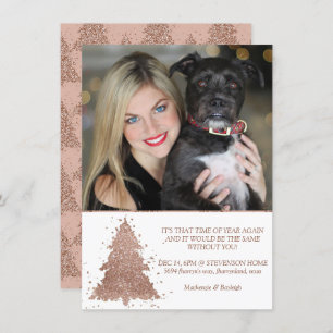 Posh Christmas Tree Glam Rose Gold Photo Holiday Card