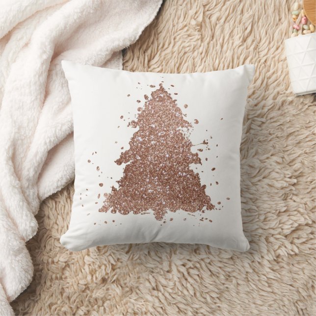 Posh Christmas Tree | Glam Rose Gold Splatter Throw Pillow (Blanket)