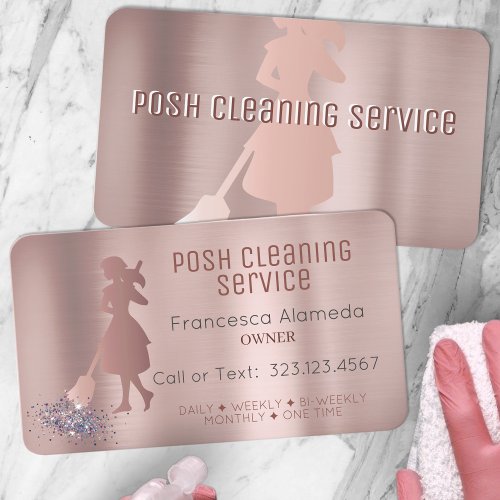 Posh Cleaning Service Brushed Metallic Rose Gold Business Card