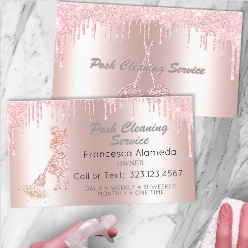 Posh Cleaning Service Metallic Pink Glitter Drips Business Card