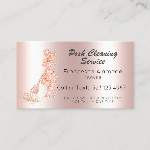 Posh Cleaning Service Metallic Pink Glitter Maid Business Card