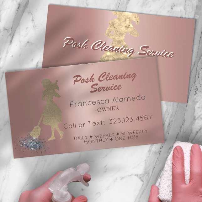 Posh Cleaning Service Metallic Rose Gold Template Business Card (Creator Uploaded)