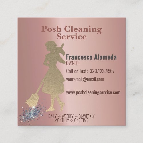 Posh Cleaning Service Metallic Rose Gold Template Square Business Card