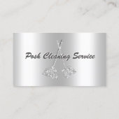 Posh Cleaning Service Metallic Silver Glitter Maid Business Card (Back)