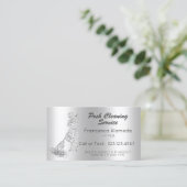 Posh Cleaning Service Metallic Silver Glitter Maid Business Card (Standing Front)