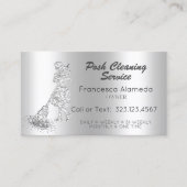 Posh Cleaning Service Metallic Silver Glitter Maid Business Card (Front)