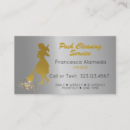 Posh Cleaning Service Metallic Steel Gold Template Business Card